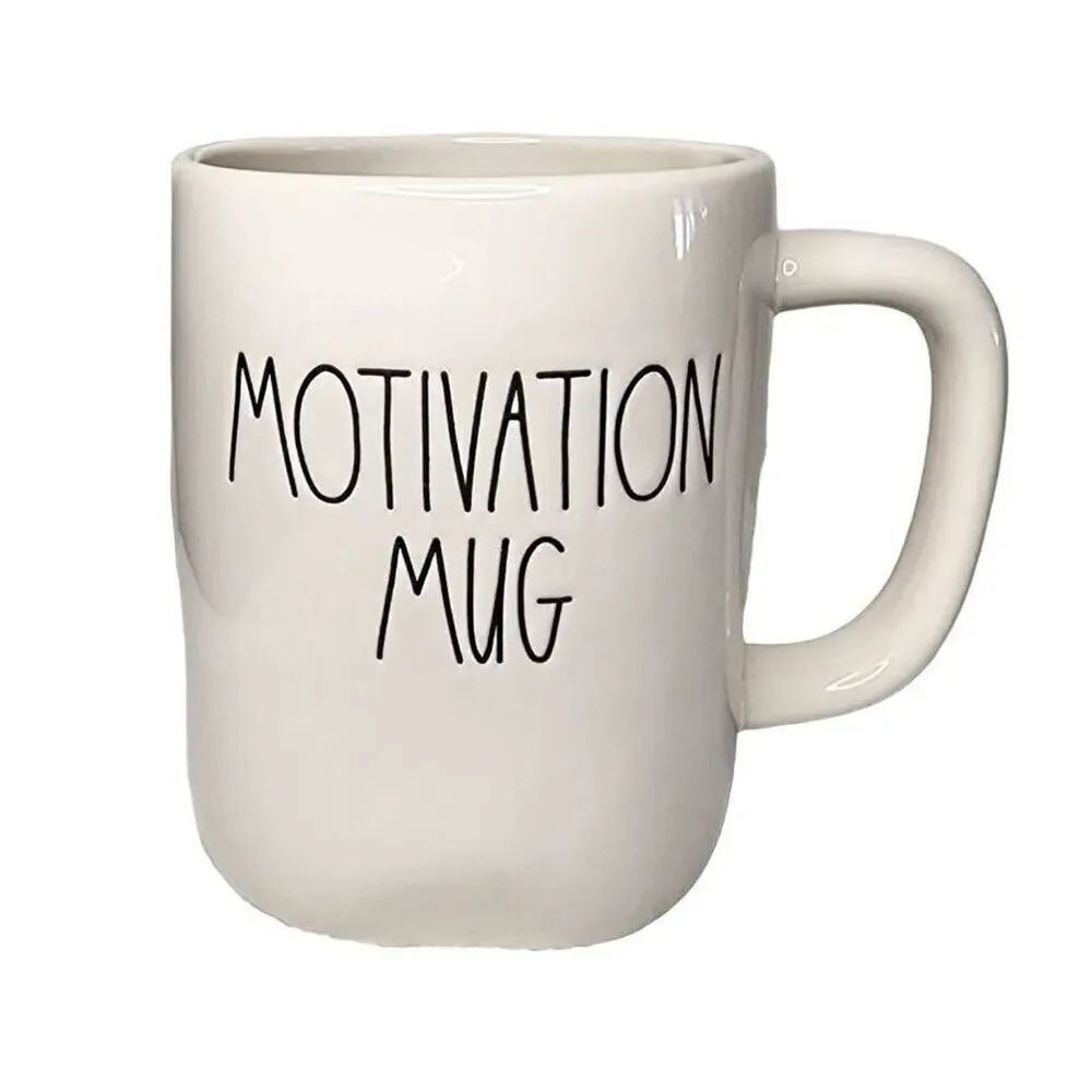 Rae Dunn Coffee Mugs, "Motivation" Artisan Ceramic Drinking Cup